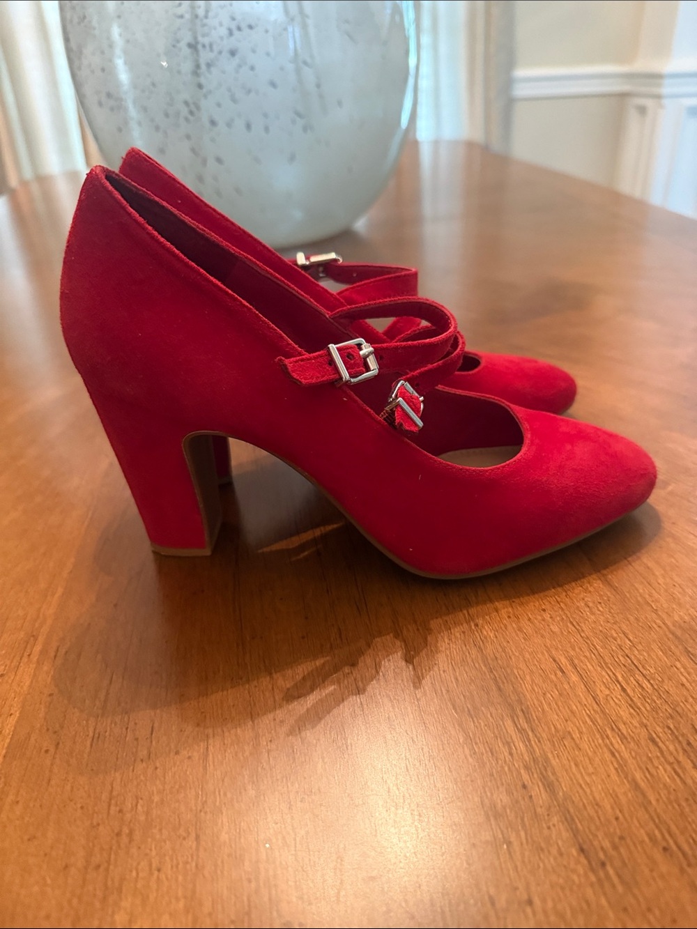 Gianni Bini Red Suede Double-Strap Mary Jane Heels - Picture 2 of 4